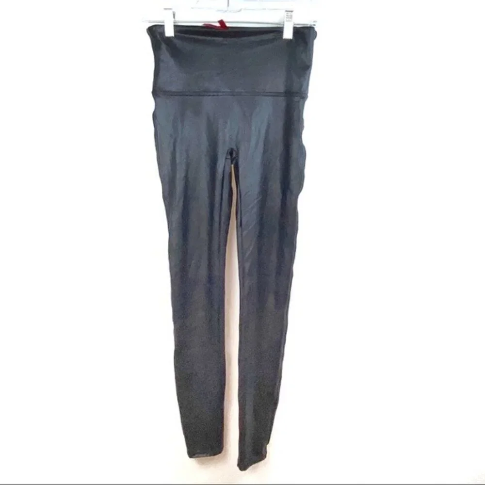 Spanx Faux Leather Black‎ Metallic Legging Large PETITE - Picture 3 of 10